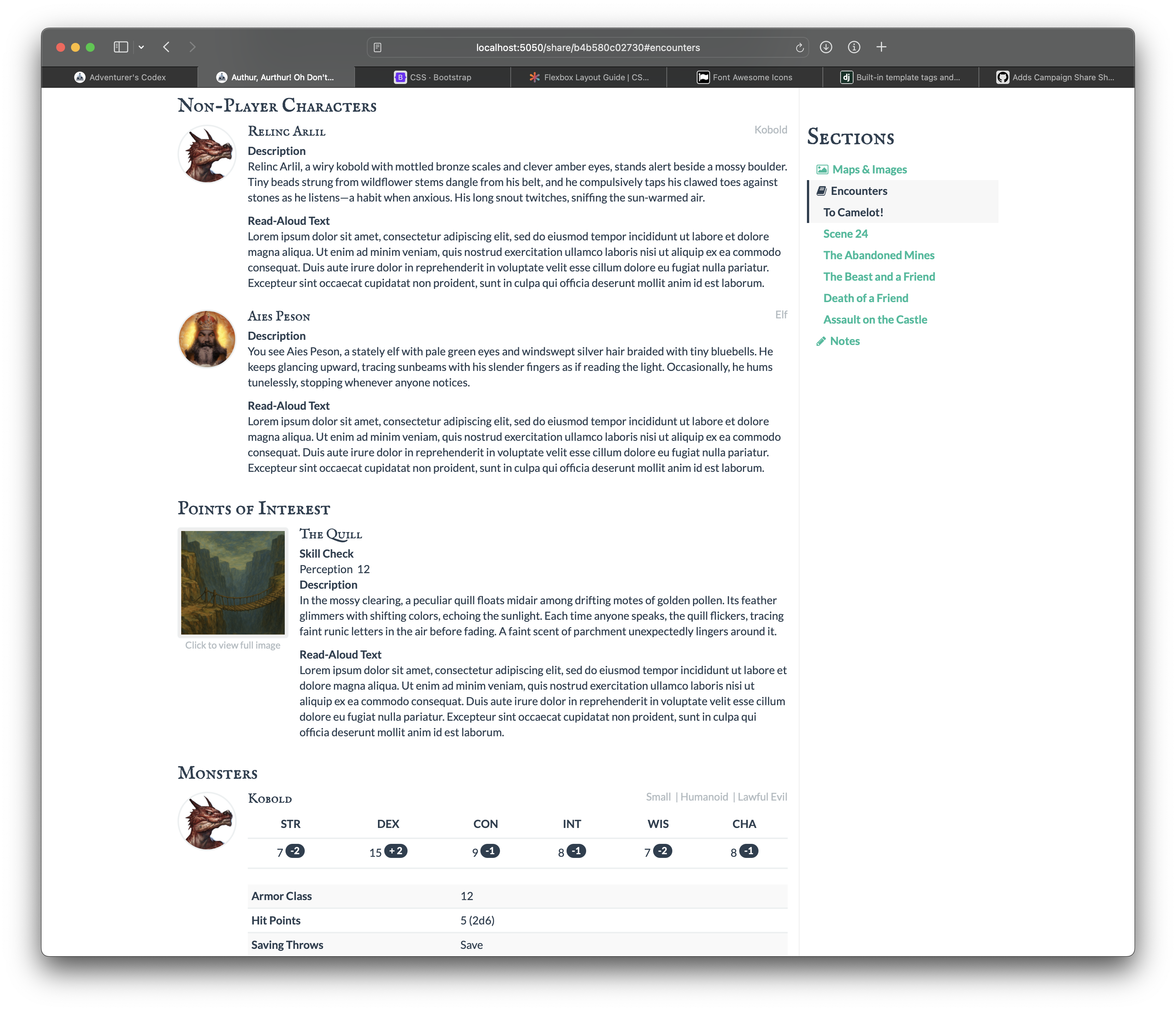 A screenshot of the encounter list for the DM share sheet.